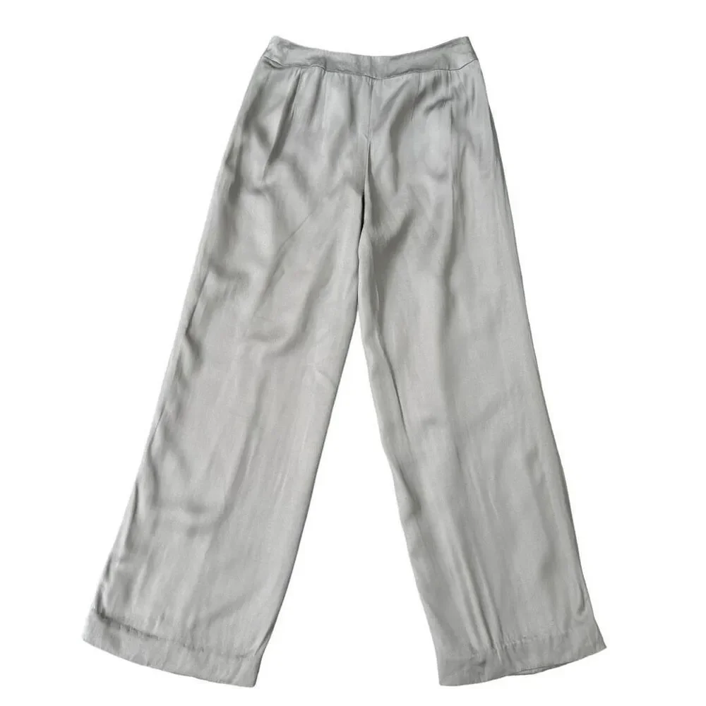 Talbots vintage satin silk blend straight leg lined pants gray size 4P